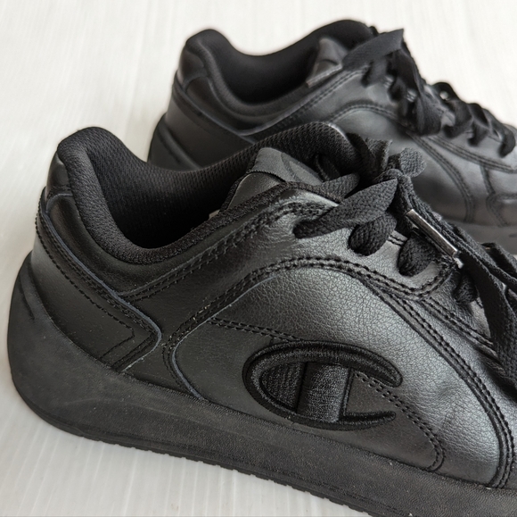CHAMPION Super C Court low black leather chunky dad shoes sneakers